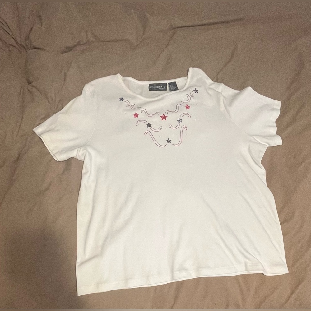 Requirements White Women’s Tee with Embroidered Details
